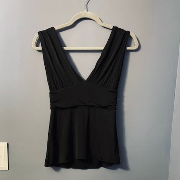 BCBG MaxAzria  Black Silky Fabric Double V neck Sleeveless Top XS - Picture 1 of 11